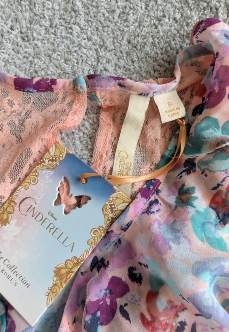 🌼B2G1🌼 Disney Cinderella Pink Multi Floral Ruffle Handkerchief Hem Dress NWT - Picture 5 of 8